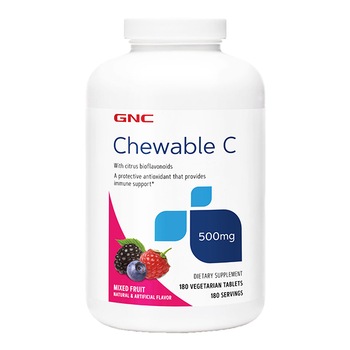 Vitamina C masticabila 500 mg , GNC, aroma de mix de fructe, 180 tablete Vitamina C masticabila 500 mg , GNC, aroma de mix de fructe, 180 tablete