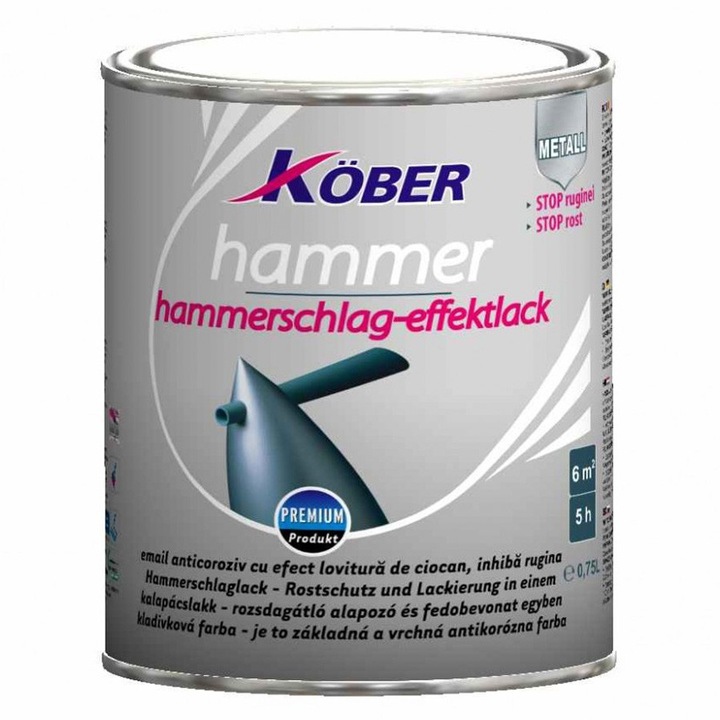 Kober kalapács zománcfesték, 0.75 L, ezüstszín