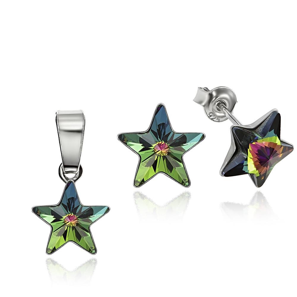 Set Argint 925 placat cu rodiu cu cristale Swarovski® Star, 10mm, Vitrail Medium, Surub