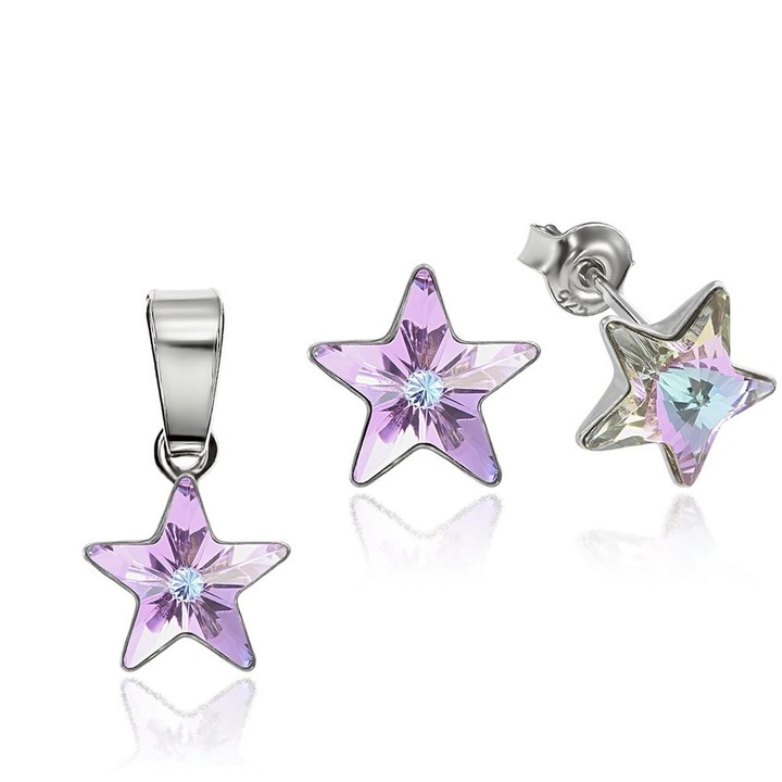 Set Argint 925 placat cu rodiu cu cristale Swarovski® Star, 10mm, Vitrail Light, Surub