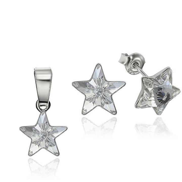 Set Argint 925 placat cu rodiu cu cristale Swarovski® Star, 10mm, Crystal Clear, Surub