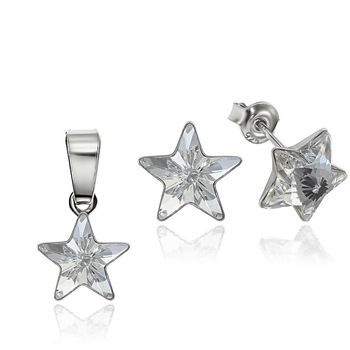 Set Argint 925 placat cu rodiu cu cristale Swarovski® Star, 10mm, Crystal Clear, Surub Set Argint 925 placat cu rodiu cu cristale Swarovski® Star, 10mm, Crystal Clear, Surub