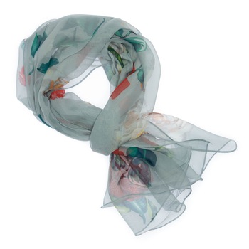Esarfa de dama, Buticcochet, Gri cu trandafiri colorati - ES638 Esarfa de dama, Buticcochet, Gri cu trandafiri colorati - ES638