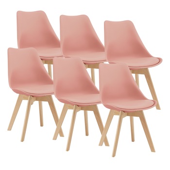 Set 6 bucati scaun bucatarie Dubrovnik R, en.casa, 81 x 49 x 57 cm, inaltime sezut cca 45 cm, imitatie piele/lemn/plastic, roz, fara cotiere Set 6 bucati scaun bucatarie Dubrovnik R, en.casa, 81 x 49 x 57 cm, inaltime sezut cca 45 cm, imitatie piele/lemn/plastic, roz, fara cotiere
