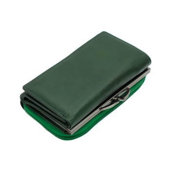 Portofel dama, Verde, din piele naturala, TITA, 14 x 8 x 4 cm - PR349 Portofel dama, Verde, din piele naturala, TITA, 14 x 8 x 4 cm - PR349