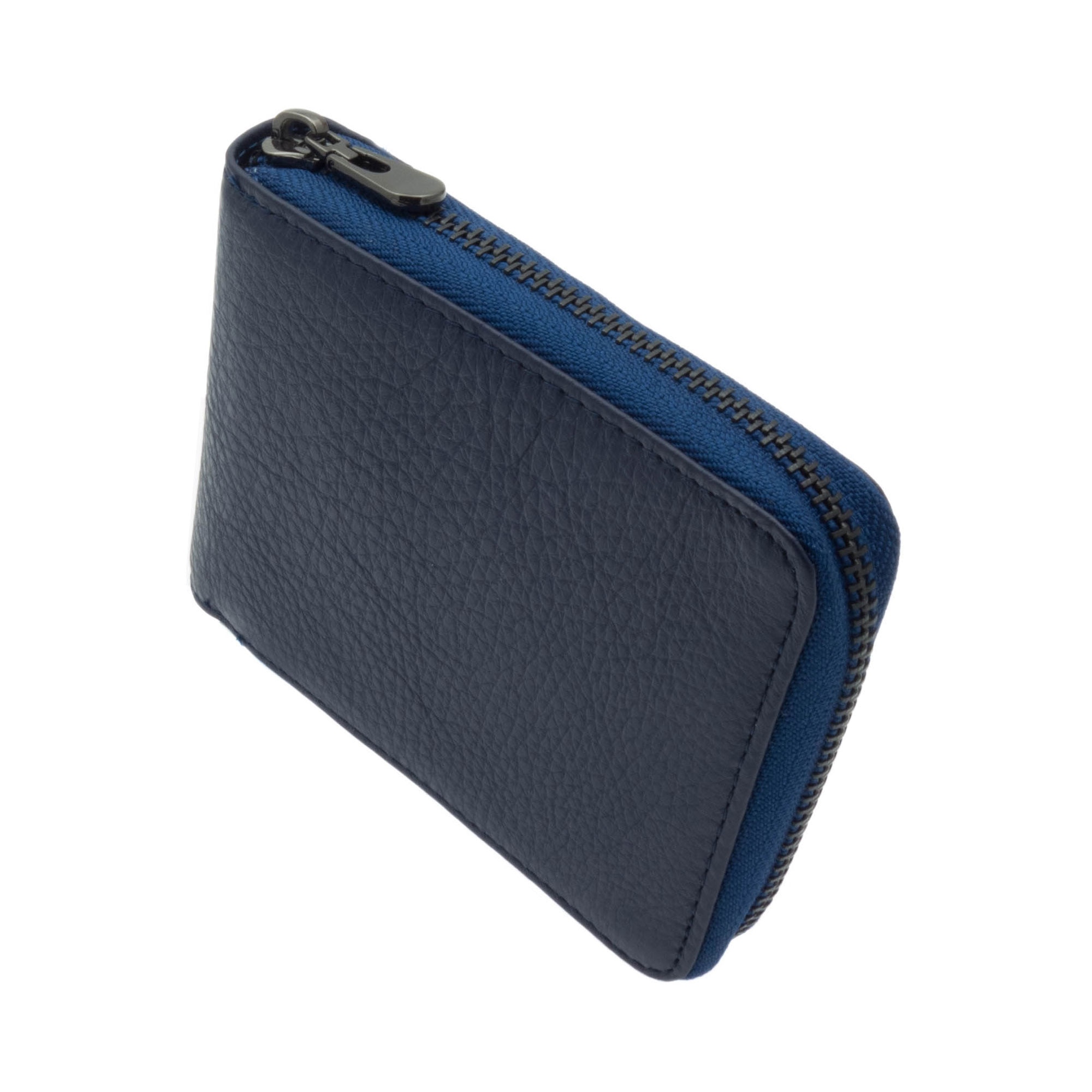 Portofel barbatesc, piele naturala, Bleumarin, compartimente multiple, 10 x 12 x 2 cm - PR372