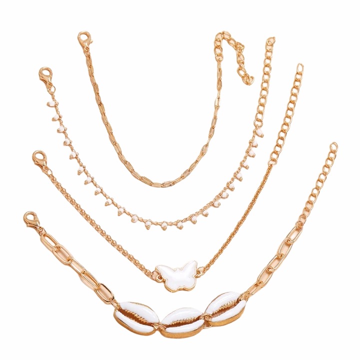 Set 4 bratari, aurii, cu scoici metalice, Peppi C6, Pursehuit