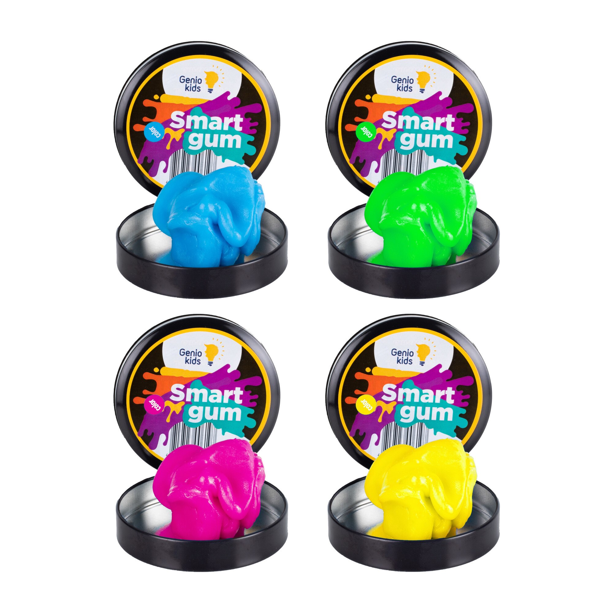 Set plastelina pentru modelat SMART GUM 4 culori luminoase in intuneric