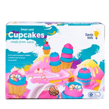 Set nisip kinetic GenioKids 1kg cu forme de modelat Set nisip kinetic GenioKids 1kg cu forme de modelat
