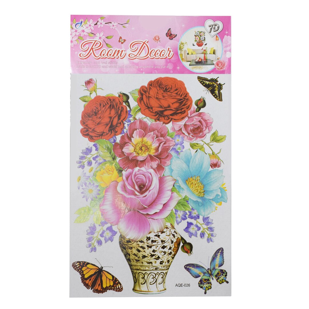 Sticker decorativ autocolant 7D, Naimeed D398-026, model Vaza cu Flori, 52 x 32 cm