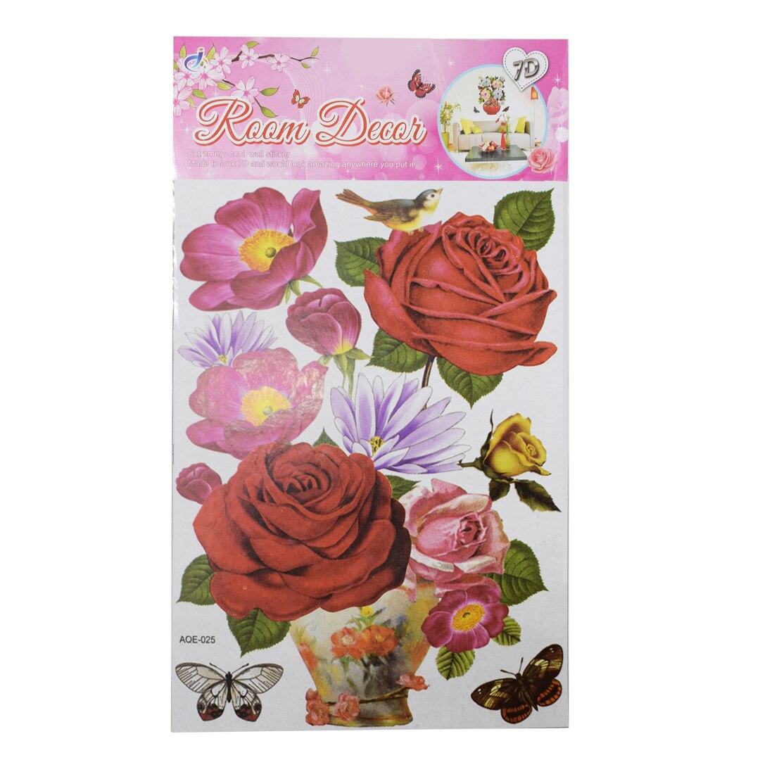 Sticker decorativ autocolant 7D, Naimeed D398-025, model Vaza cu Flori, 52 x 32 cm