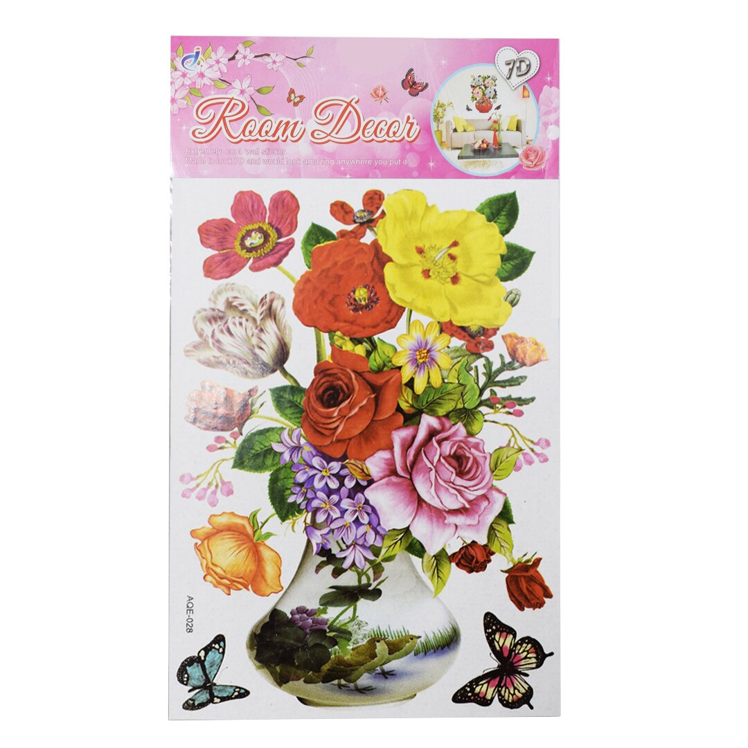 Sticker decorativ autocolant 7D, Naimeed D398-028, model Vaza cu Flori, 52 x 32 cm