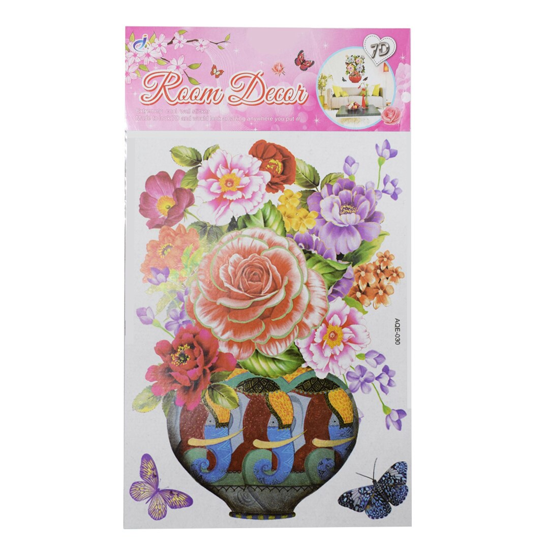Sticker decorativ autocolant 7D, Naimeed D398-030, model Vaza cu Flori, 52 x 32 cm