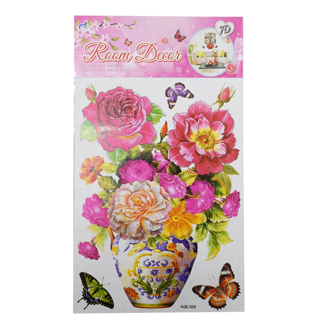 Sticker decorativ autocolant 7D, Naimeed D398-029, model Vaza cu Flori, 52 x 32 cm