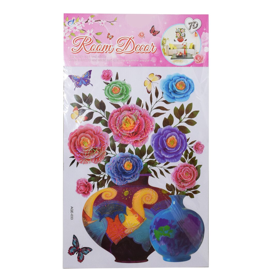 Sticker decorativ autocolant 7D, Naimeed D398-033, model Vaza cu Flori, 52 x 32 cm