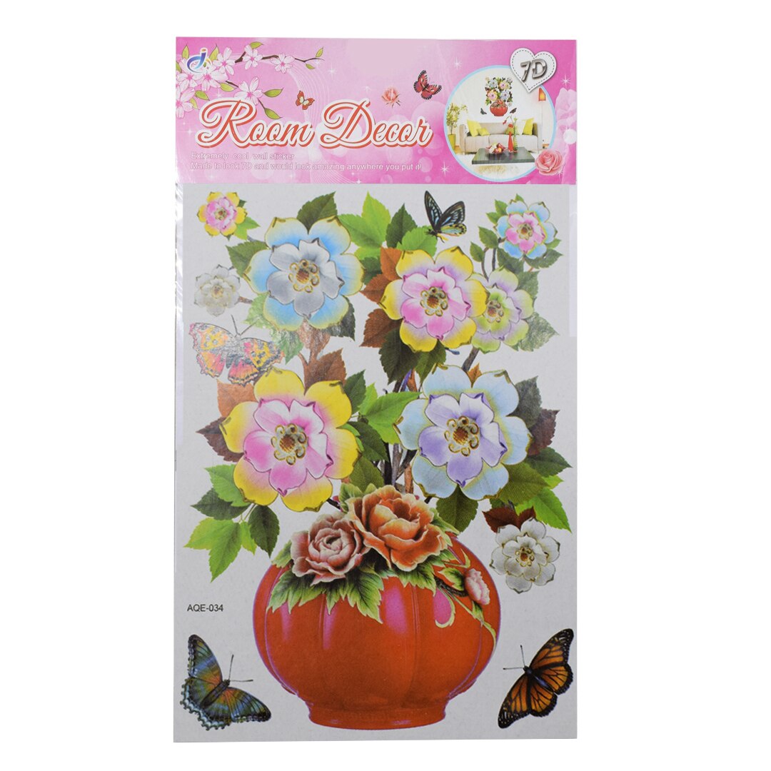 Sticker decorativ autocolant 7D, Naimeed D398-034, model Vaza cu Flori, 52 x 32 cm