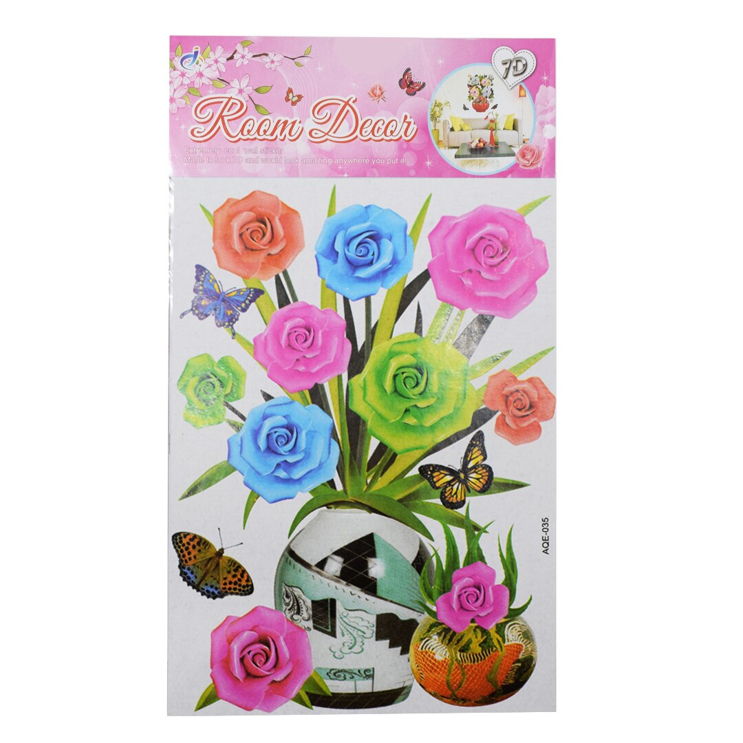 Sticker decorativ autocolant 7D, Naimeed D398-035, model Vaza cu Flori, 52 x 32 cm