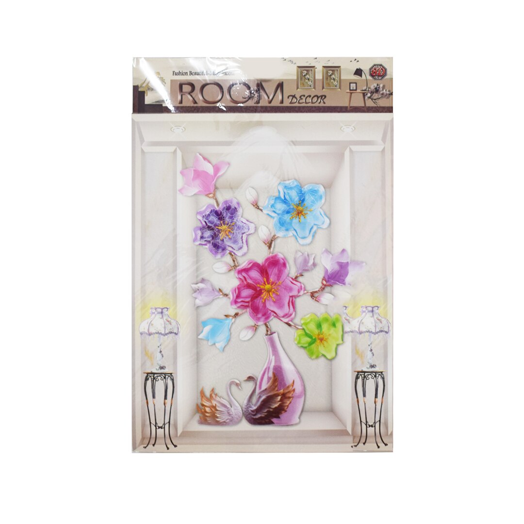 Sticker decorativ autocolant 8D, Naimeed D394-001, model Vaza cu Flori, 65 x 33 cm