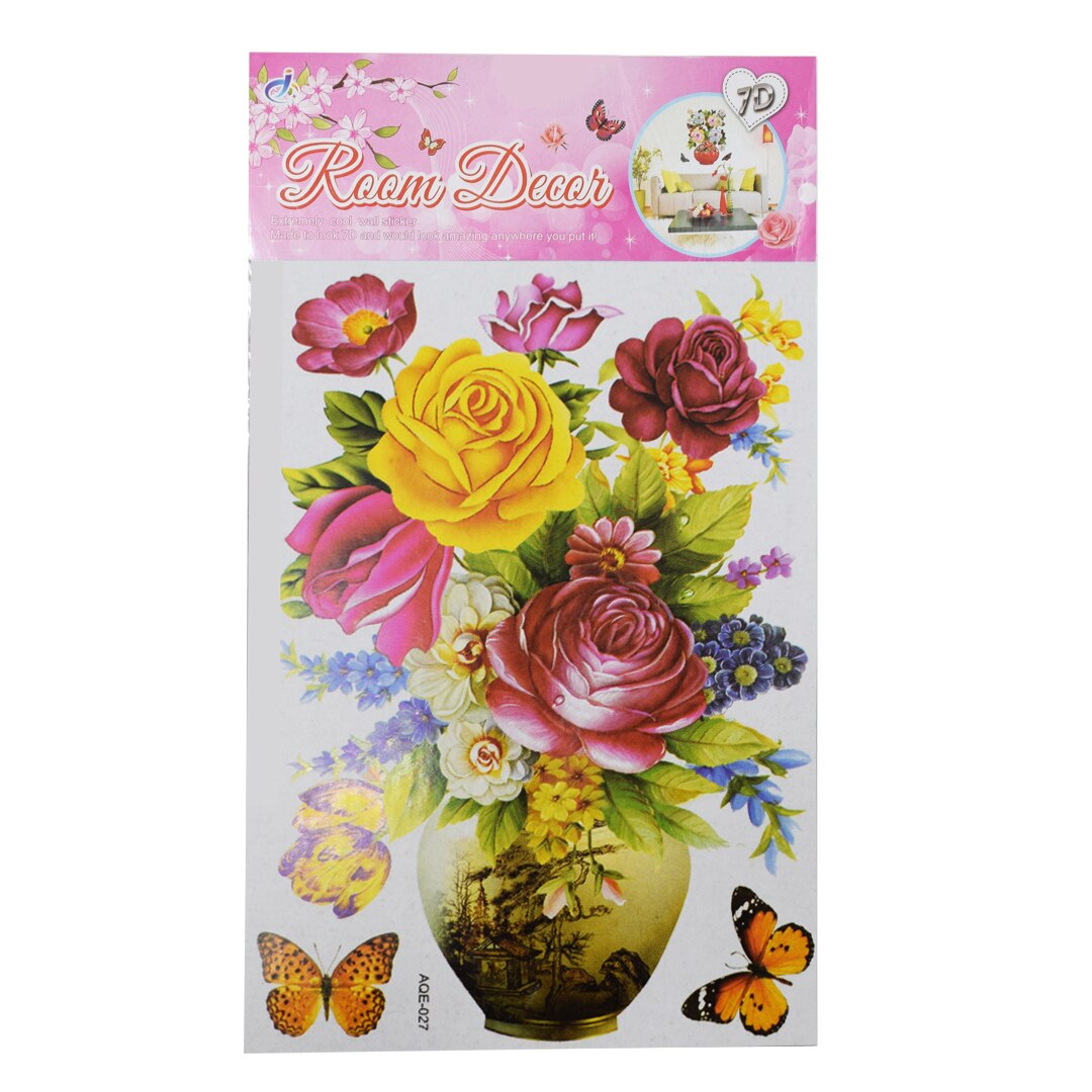 Sticker decorativ autocolant 7D, Naimeed D398-027, model Vaza cu Flori, 52 x 32 cm
