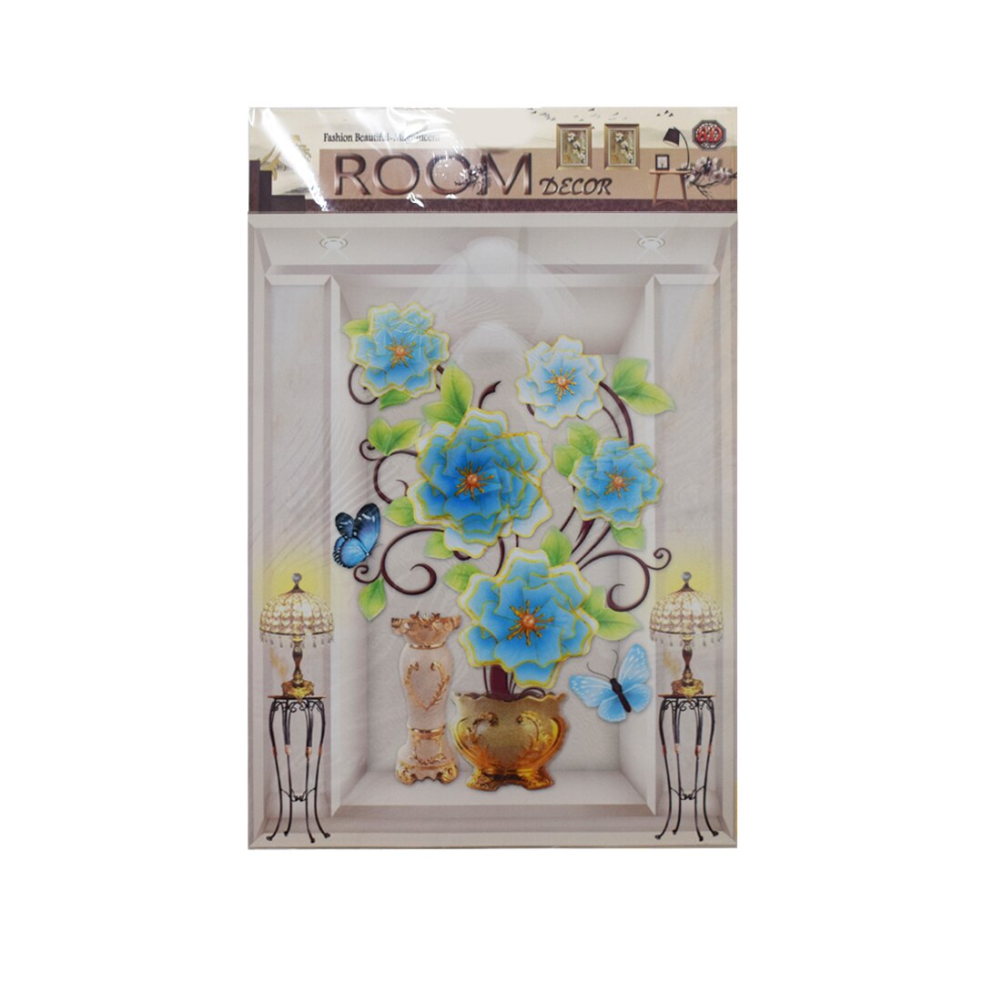 Sticker decorativ autocolant 8D, Naimeed D394-002, model Vaza cu Flori, 65 x 33 cm