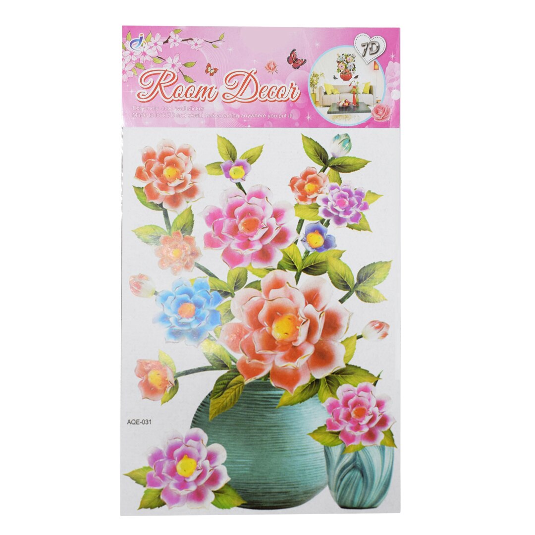 Sticker decorativ autocolant 7D, Naimeed D398-031, model Vaza cu Flori, 52 x 32 cm