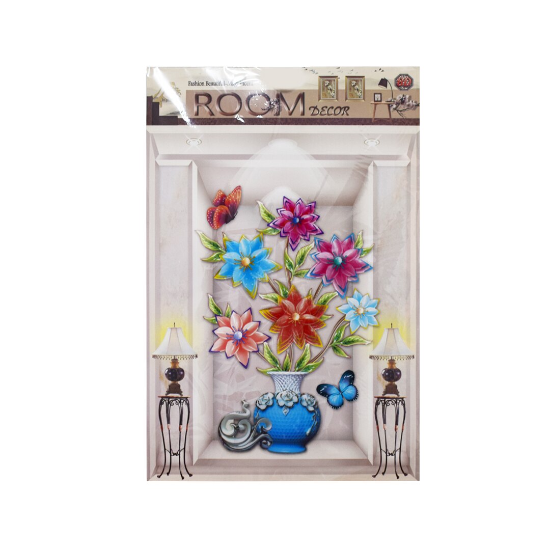 Sticker decorativ autocolant 8D, Naimeed D394-006, model Vaza cu Flori, 65 x 33 cm