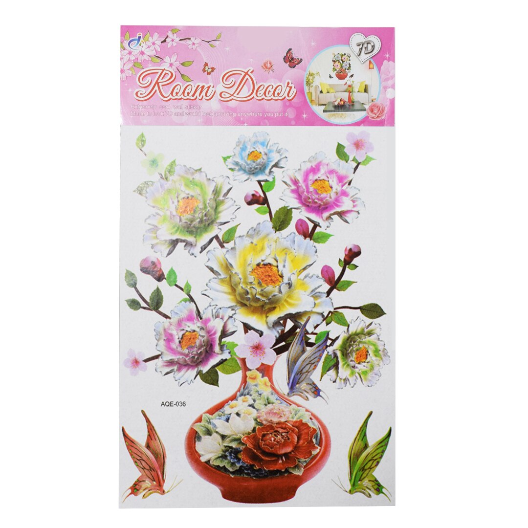 Sticker decorativ autocolant 7D, Naimeed D398-036, model Vaza cu Flori, 52 x 32 cm