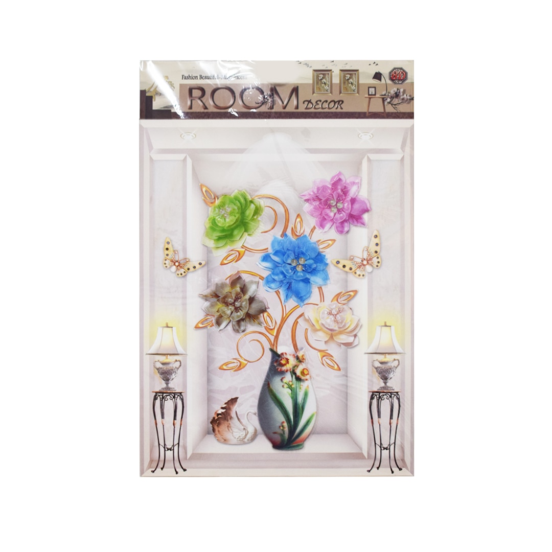 Sticker decorativ autocolant 8D, Naimeed D394-005, model Vaza cu Flori, 65 x 33 cm