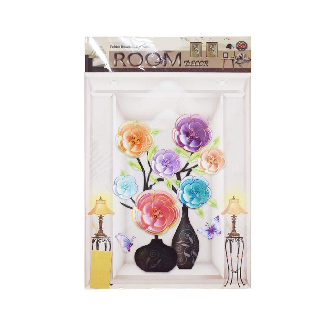 Sticker decorativ autocolant 8D, Naimeed D394-007, model Vaza cu Flori, 65 x 33 cm