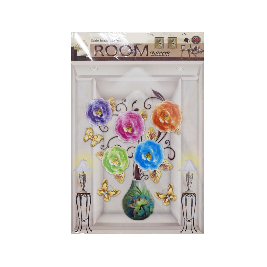 Sticker decorativ autocolant 8D, Naimeed D394-004, model Vaza cu Flori, 65 x 33 cm