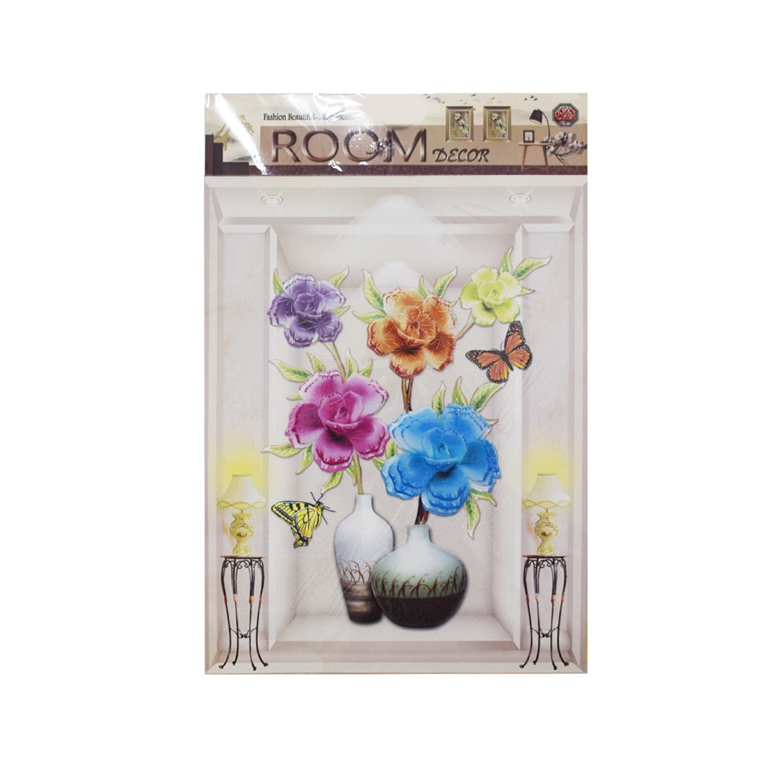 Sticker decorativ autocolant 8D, Naimeed D394-003, model Vaza cu Flori, 65 x 33 cm