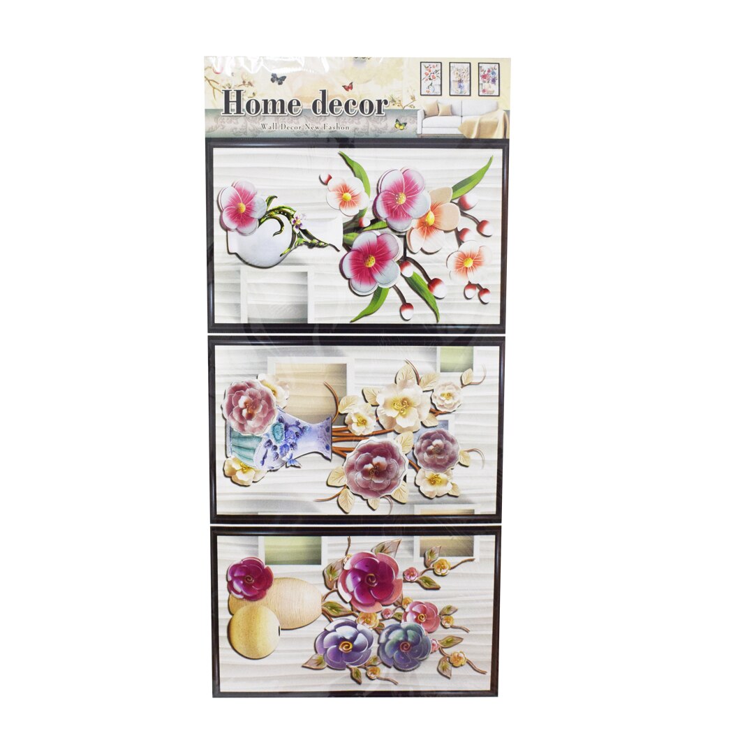 Set 3 stickere decorative autocolante 7D, Naimeed D395-006, model Vaza cu Flori 83 x 39 cm