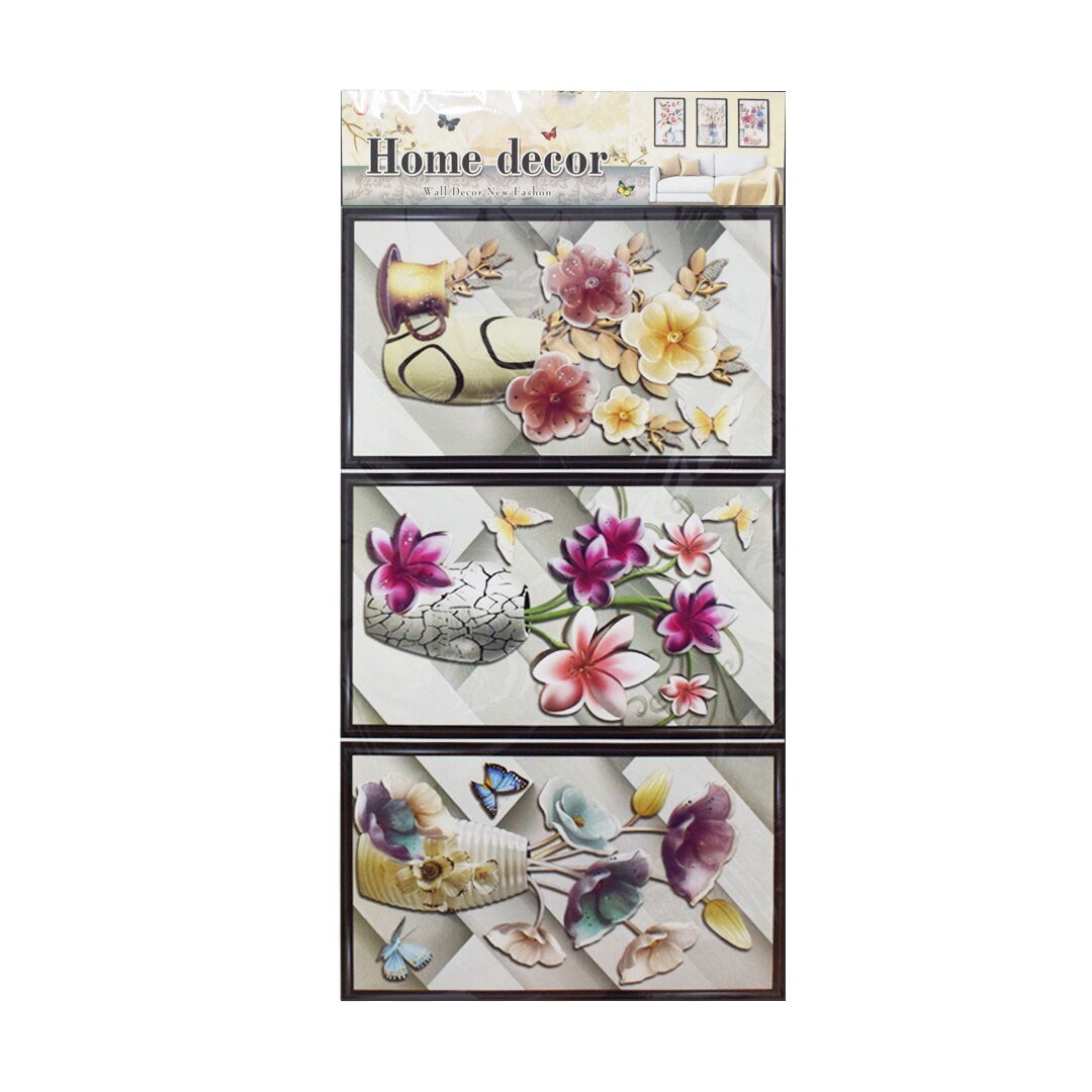 Set 3 stickere decorative autocolante 7D, Naimeed D395-004, model Vaza cu Flori 83 x 39 cm