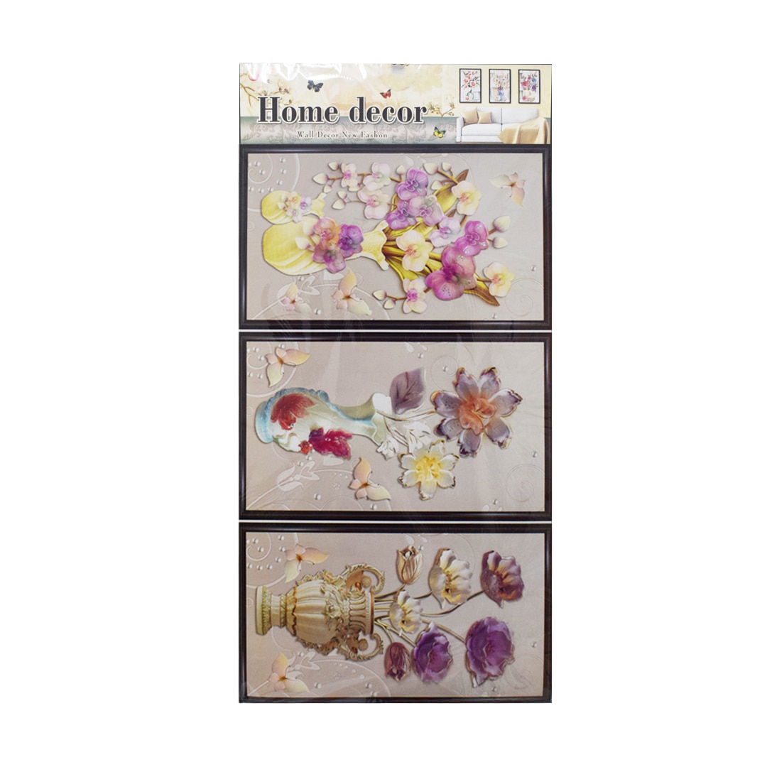 Set 3 stickere decorative autocolante 7D, Naimeed D395-002, model Vaza cu Flori 83 x 39 cm