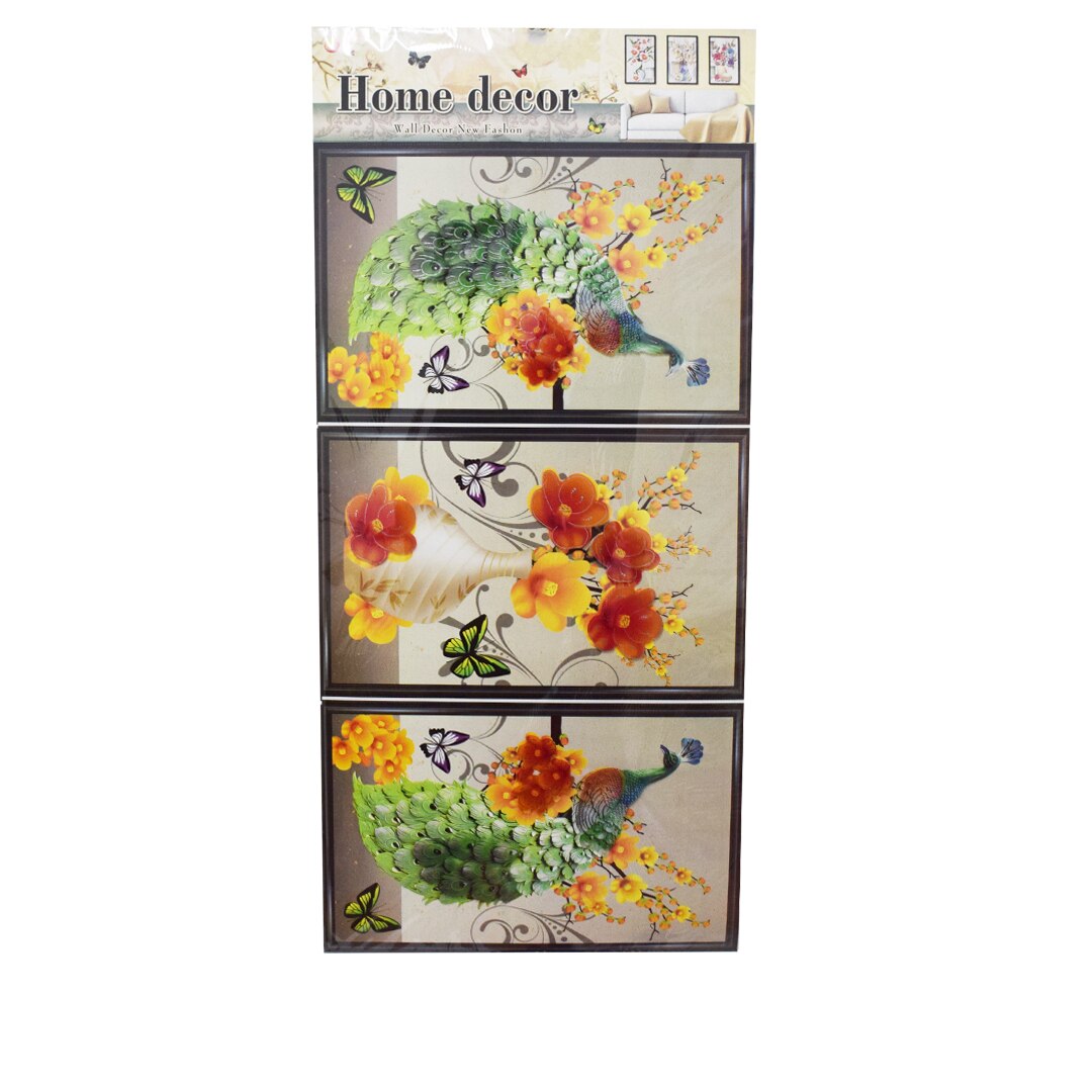 Set 3 stickere decorative autocolante 7D, Naimeed D395-009, model Vaza cu Flori 83 x 39 cm