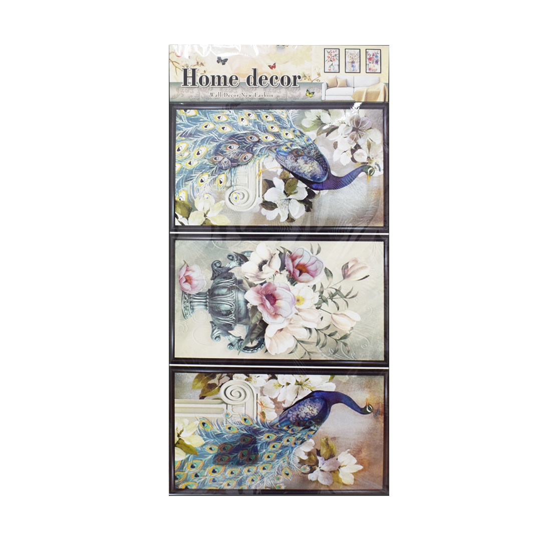 Set 3 stickere decorative autocolante 7D, Naimeed D395-012, model Vaza cu Flori 83 x 39 cm