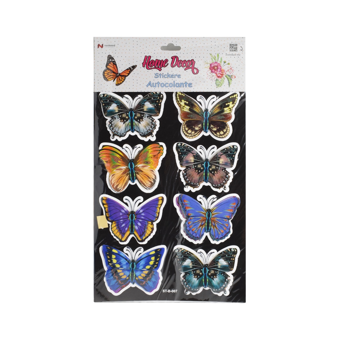 Set 8 stickere decorative autocolante 3D, Naimeed D387-007, model Fluture 37 x 25 cm