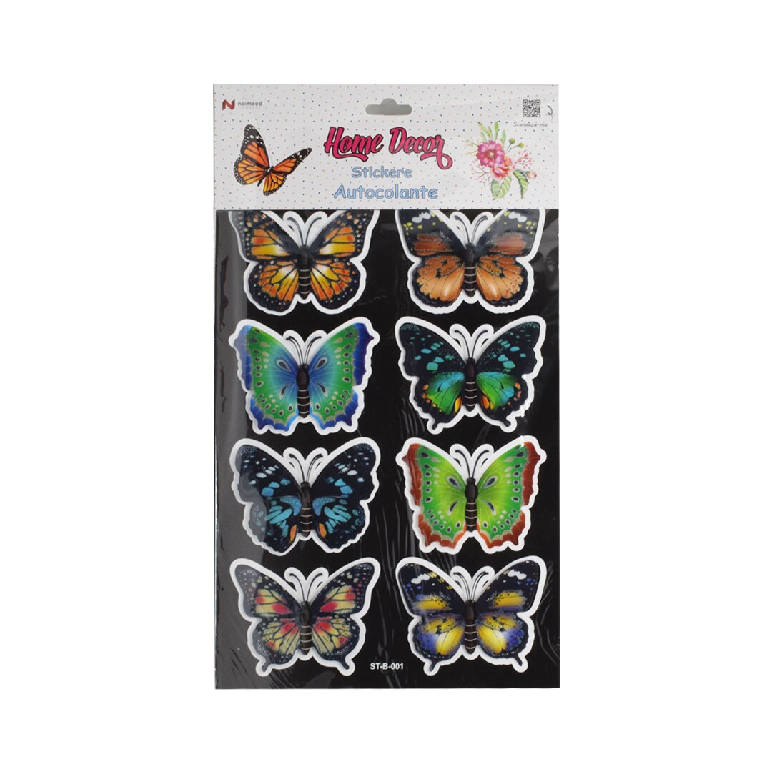Set 8 stickere decorative autocolante 3D, Naimeed D387-001, model Fluture 37 x 25 cm