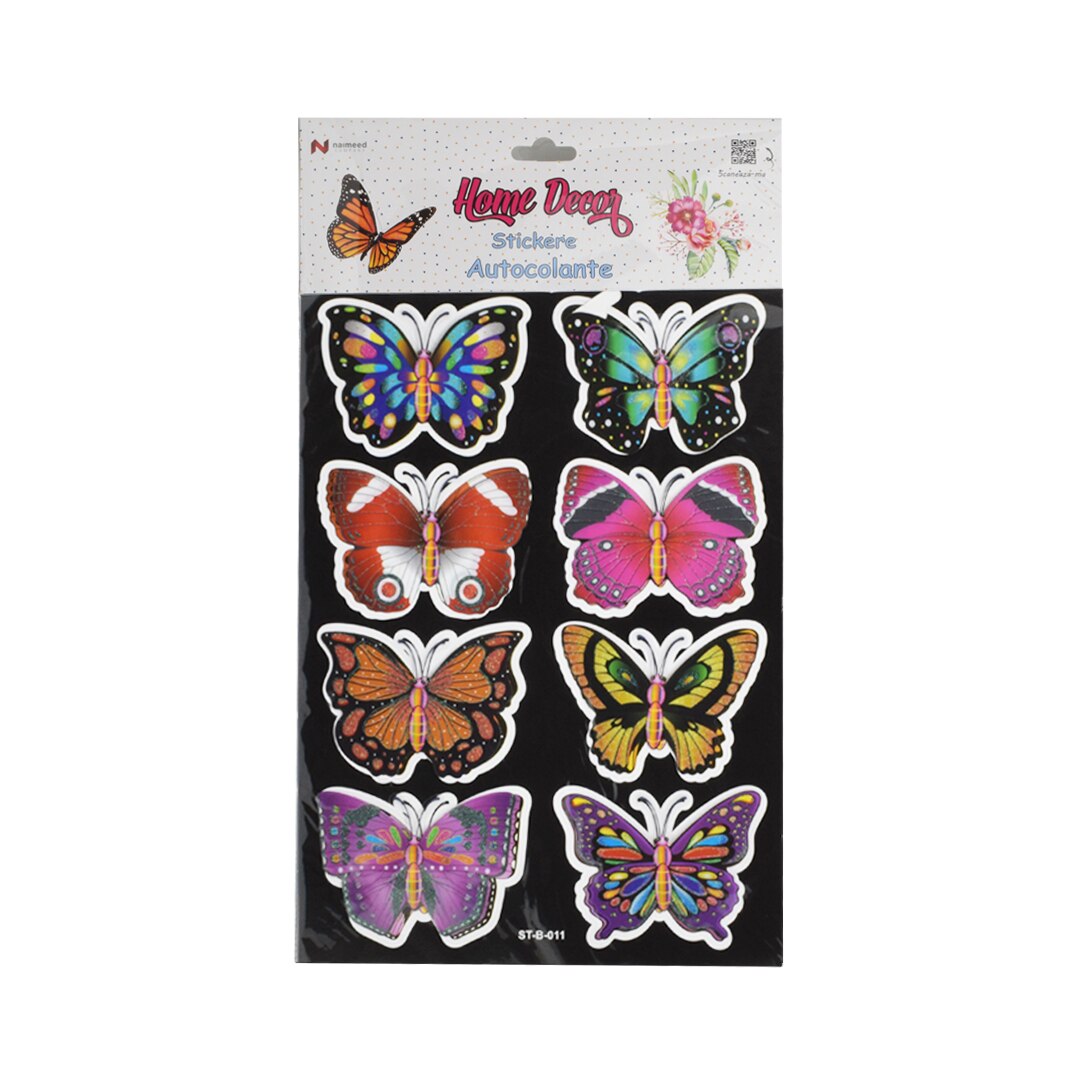 Set 8 stickere decorative autocolante 3D, Naimeed D387-011, model Fluture 37 x 25 cm