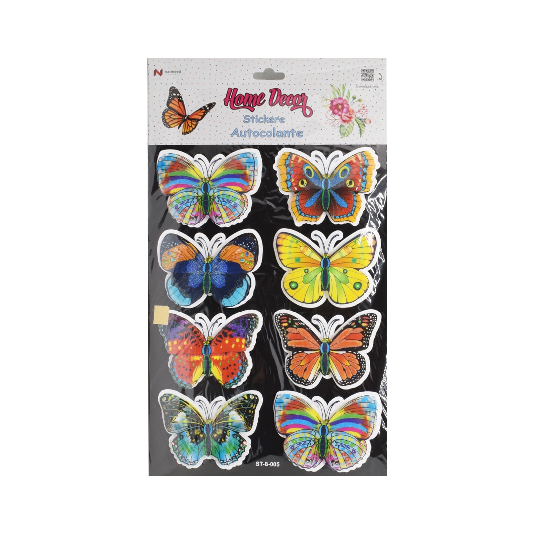 Set 8 stickere decorative autocolante 3D, Naimeed D387-005, model Fluture 37 x 25 cm