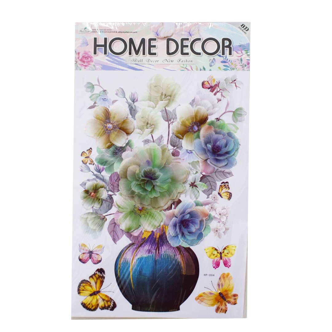 Sticker decorativ autocolant 8D, Naimeed D396-004, model Vaza cu Flori, 61 x 33 cm