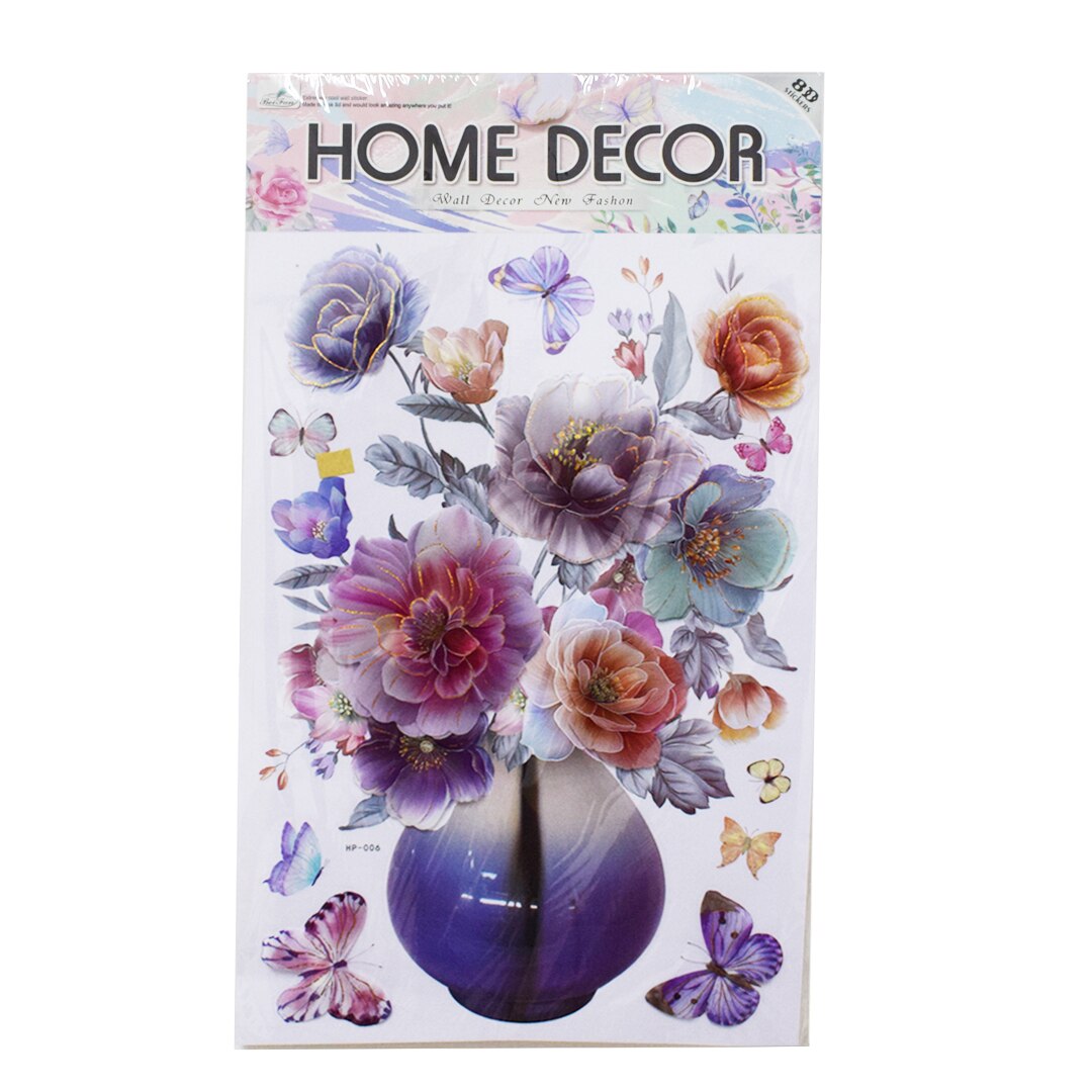 Sticker decorativ autocolant 8D, Naimeed D396-006, model Vaza cu Flori, 61 x 33 cm