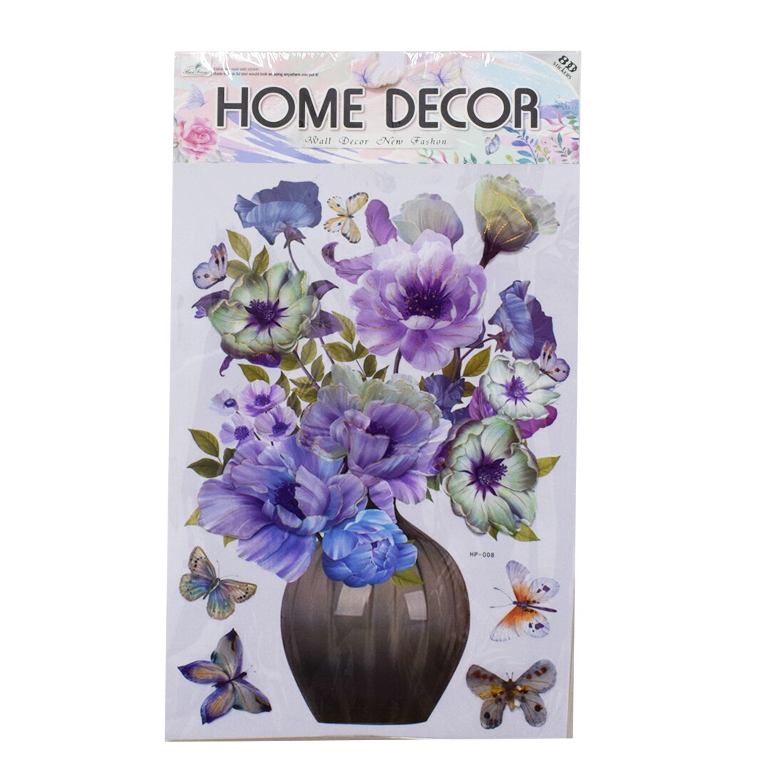 Sticker decorativ autocolant 8D, Naimeed D396-008, model Vaza cu Flori, 61 x 33 cm
