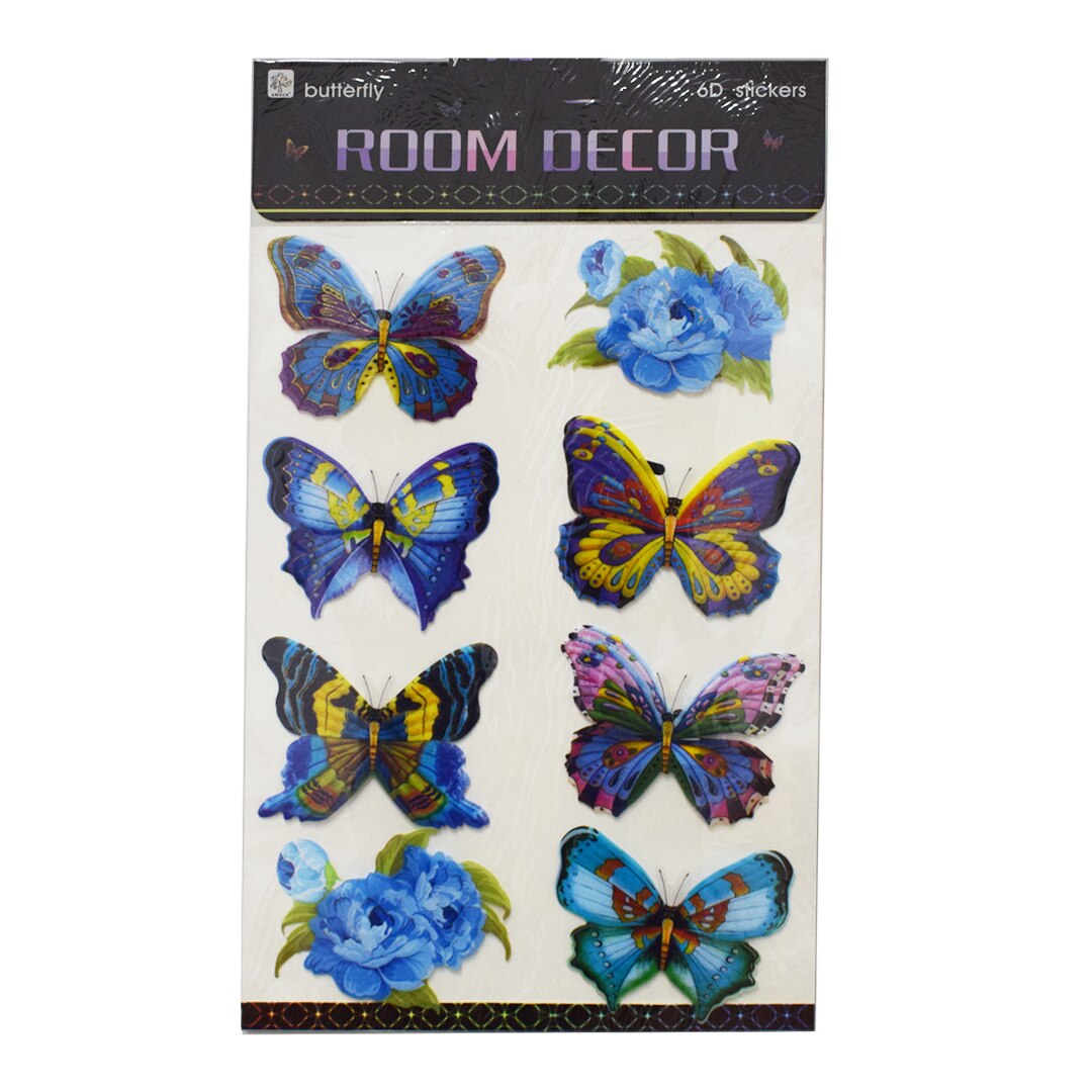Set 8 stickere decorative autocolante 6D, Naimeed D392-002, model Fluture 67 x 36 cm