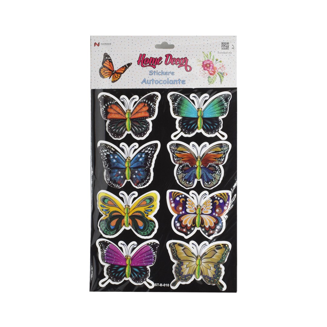 Set 8 stickere decorative autocolante 3D, Naimeed D387-010, model Fluture 37 x 25 cm