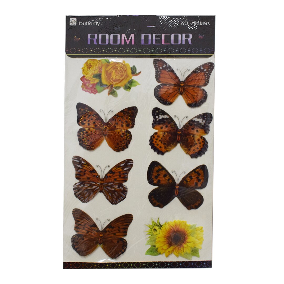 Set 8 stickere decorative autocolante 6D, Naimeed D392-004, model Fluture 67 x 36 cm