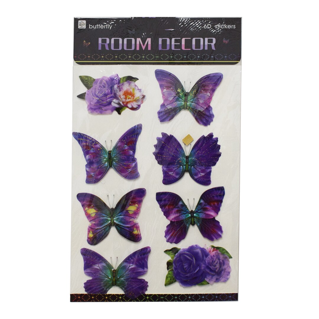 Set 8 stickere decorative autocolante 6D, Naimeed D392-005, model Fluture 67 x 36 cm
