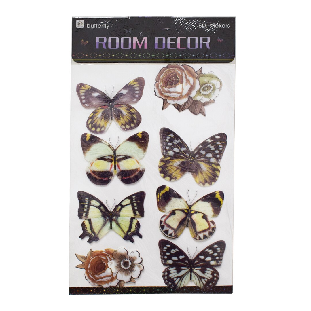 Set 8 stickere decorative autocolante 6D, Naimeed D392-007, model Fluture 67 x 36 cm