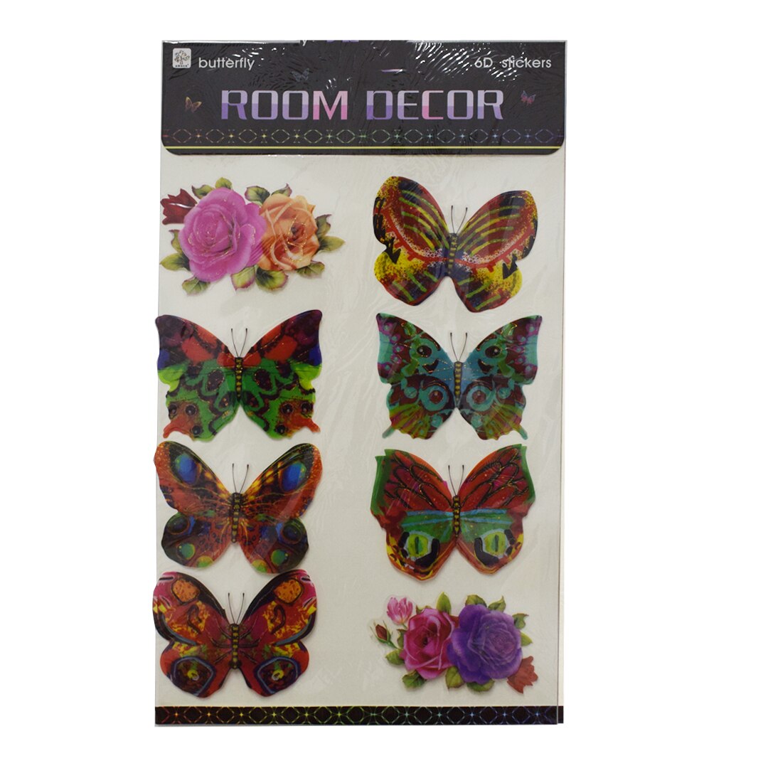 Set 8 stickere decorative autocolante 6D, Naimeed D392-006, model Fluture 67 x 36 cm