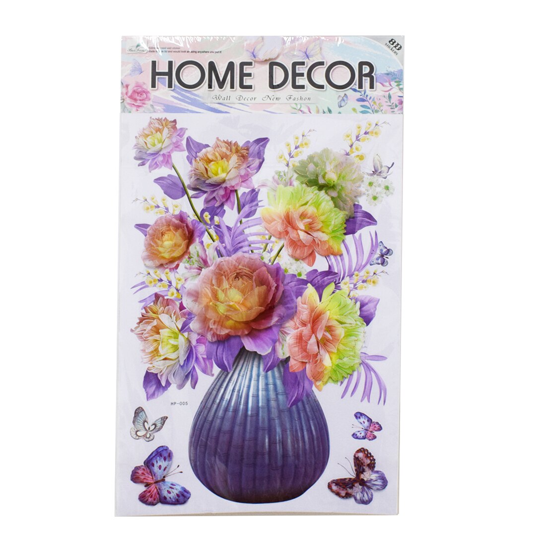 Sticker decorativ autocolant 8D, Naimeed D396-005, model Vaza cu Flori, 61 x 33 cm